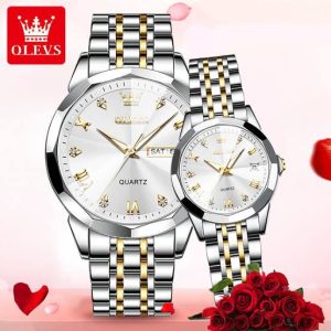 Luxury Olevs Couple watch - golden white