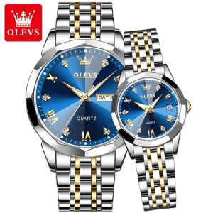 Luxury Olevs Couple watch - golden blue