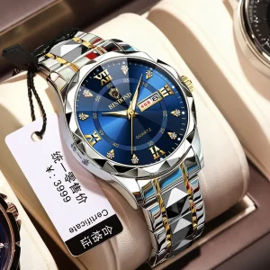 Luxuryus dimond cut Watch - golden blue